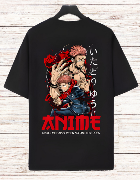 Anime Black Printed T-Shirt