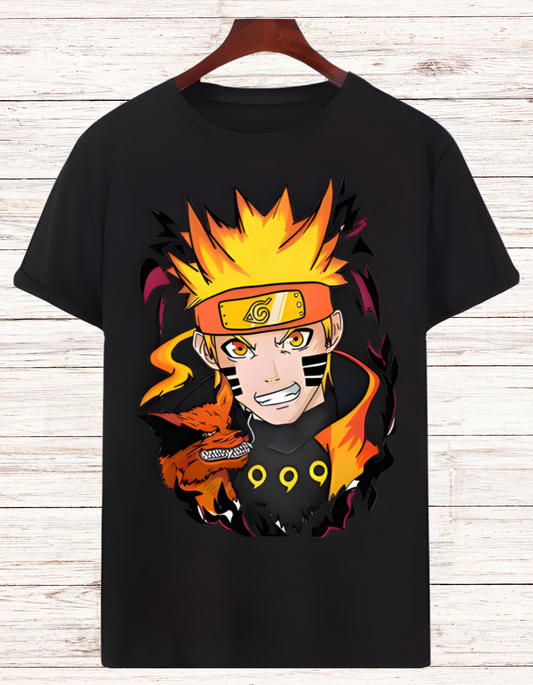 Stylish Men Black Naruto Anime Printed Full Sleeve T-Shirt
